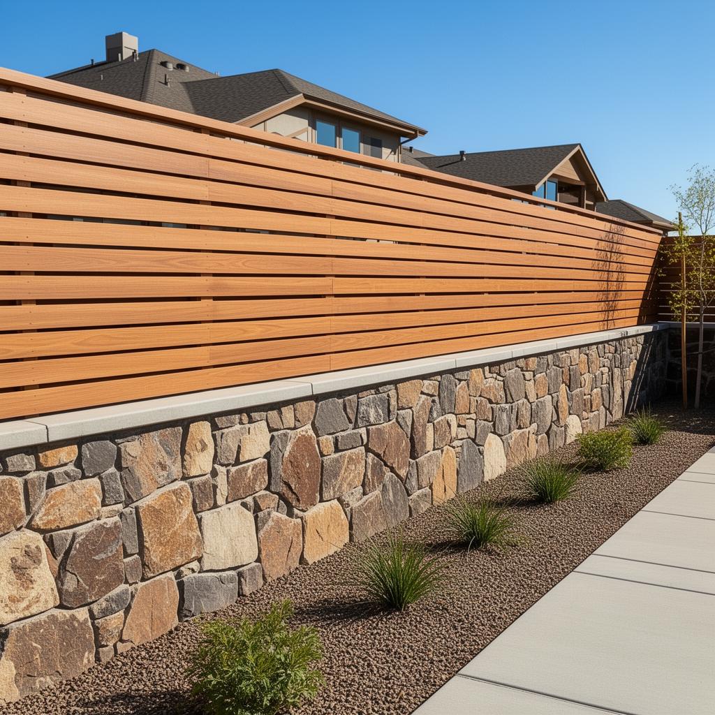Wood Fence on Rock Wall