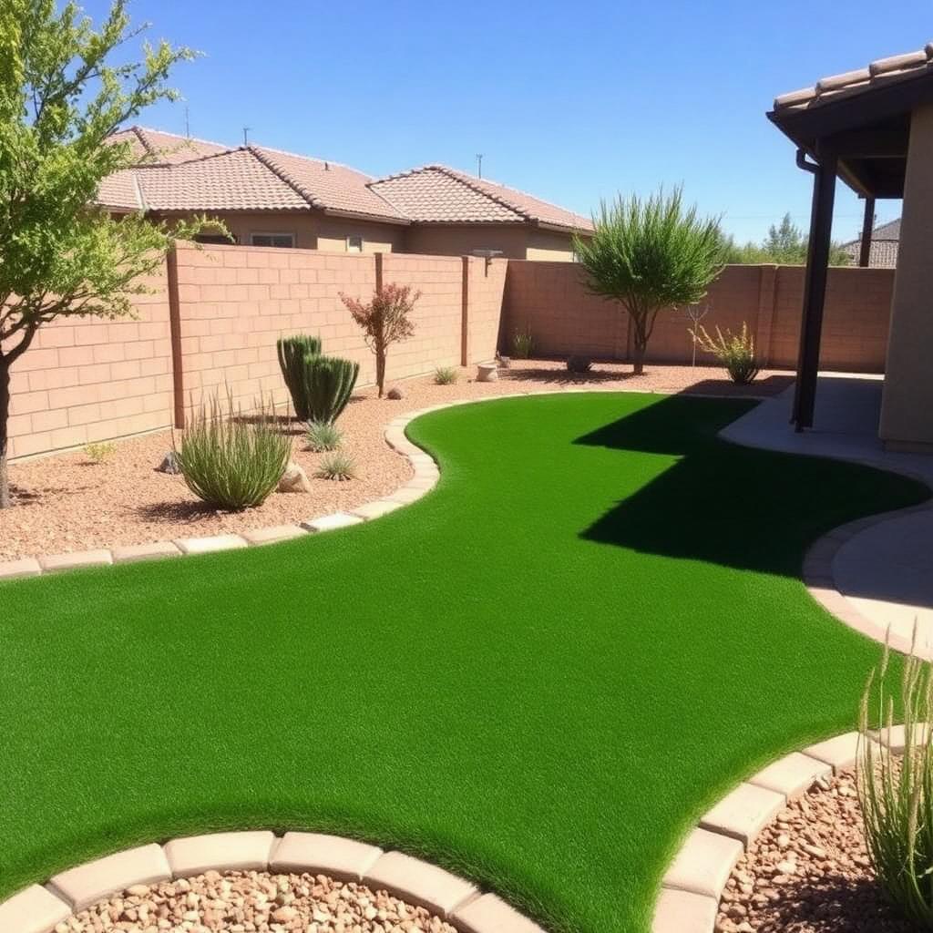 Backyard turf install with desert border
